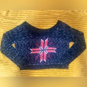 Cropped Xmas snowflake long sleeve knit sweater off the shoulder size XS